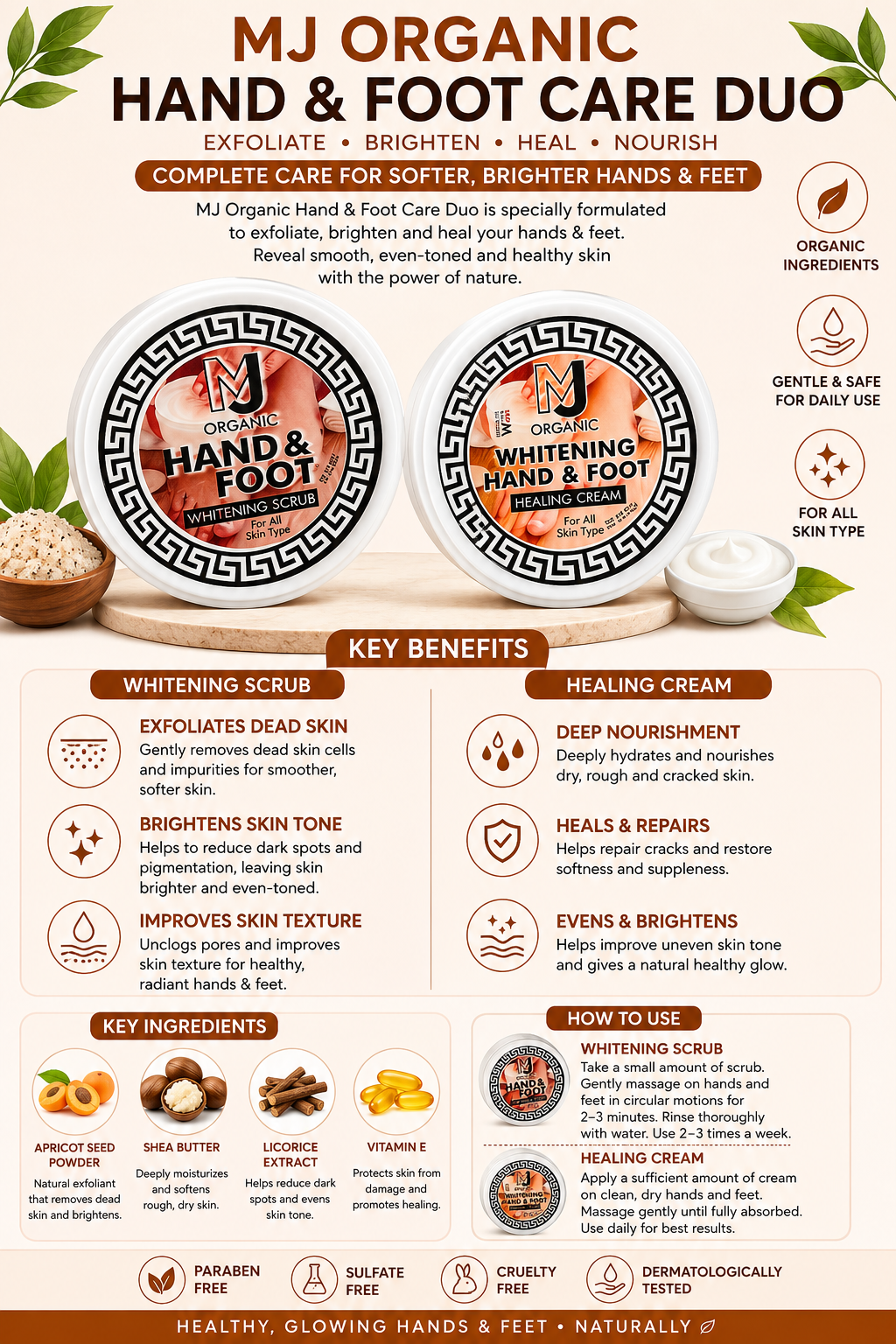 MJ Organic Hand & Foot Whitening Scrub & Healing Cream Set