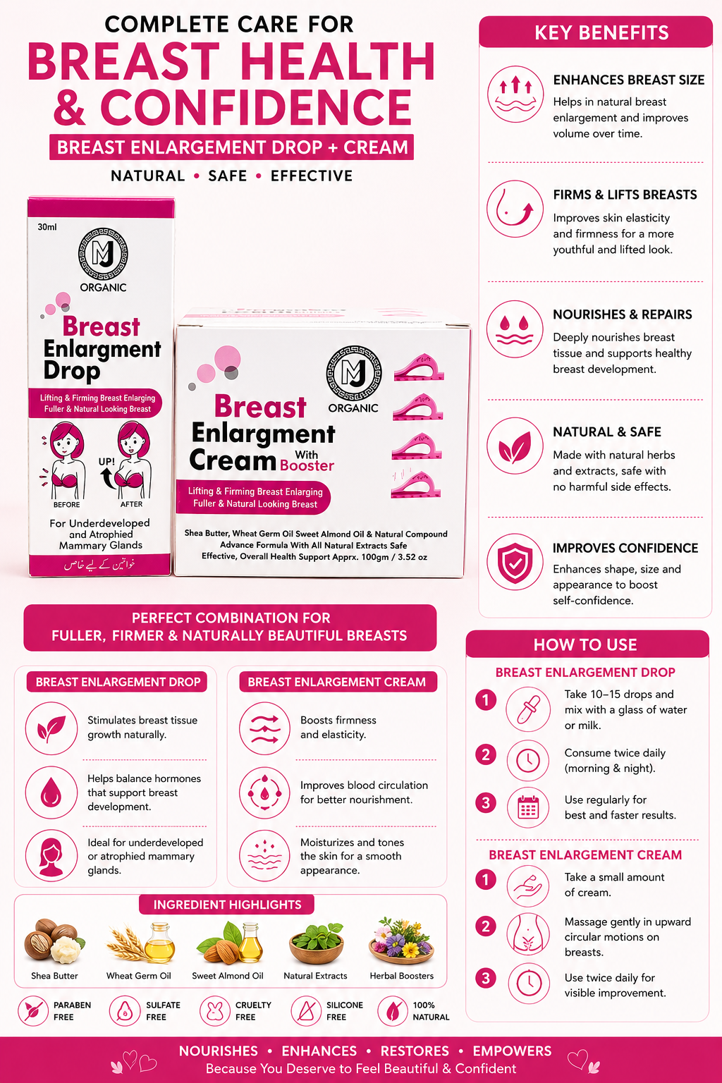 MJ Organic Breast Enlargement Cream with Booster – Lifting & Firming Formula  Vendor
